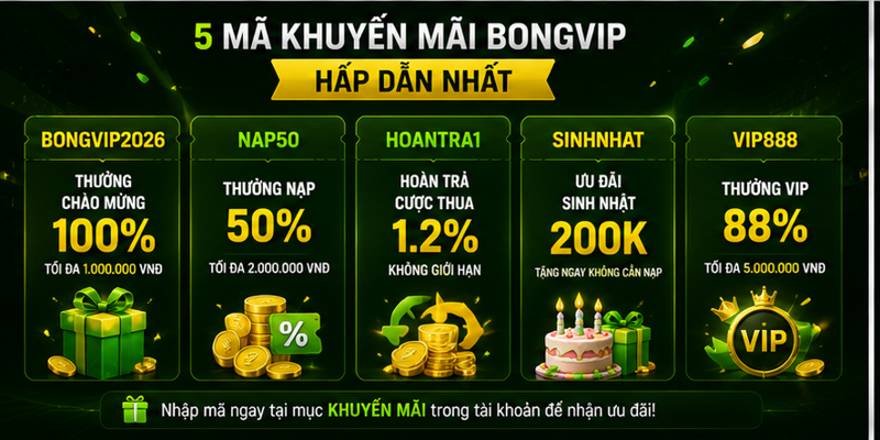 5 mã khuyến mãi Bongvip hấp dẫn nhất
