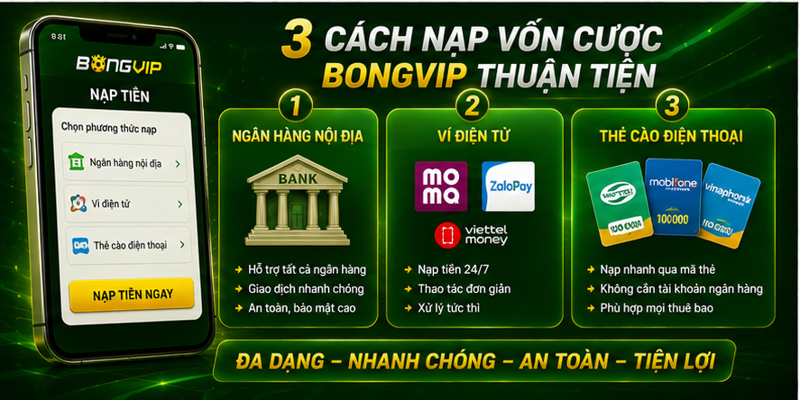 3 cách nạp vốn cược Bongvip thuận tiện